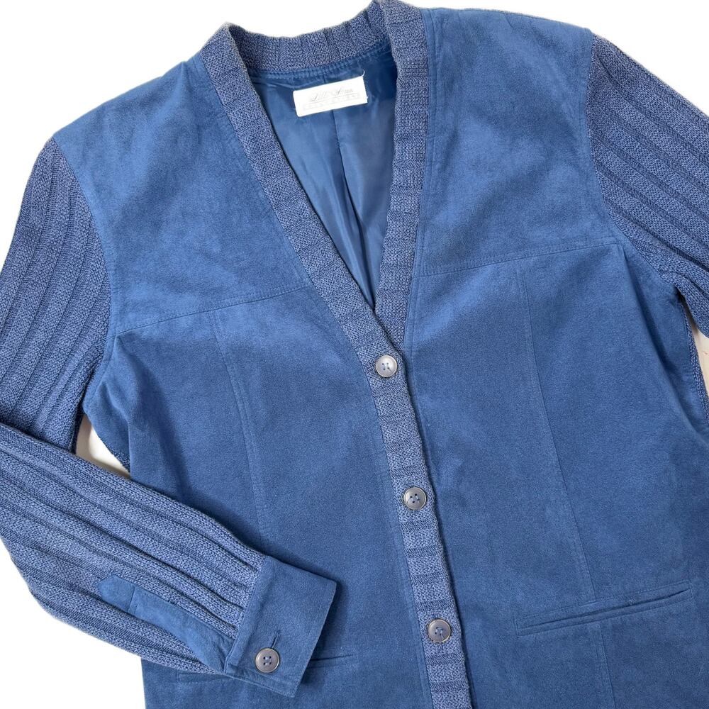Vintage Lilli Ann Collections Faux Suede/Knit Cardigan Blazer Jacket L/XL